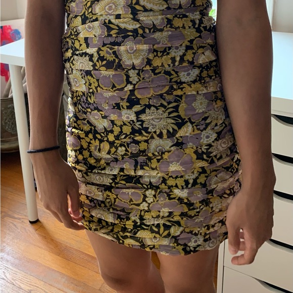 Zara one shoulder dress in purple yellow black gusset. Size XS - Picture 2 of 5